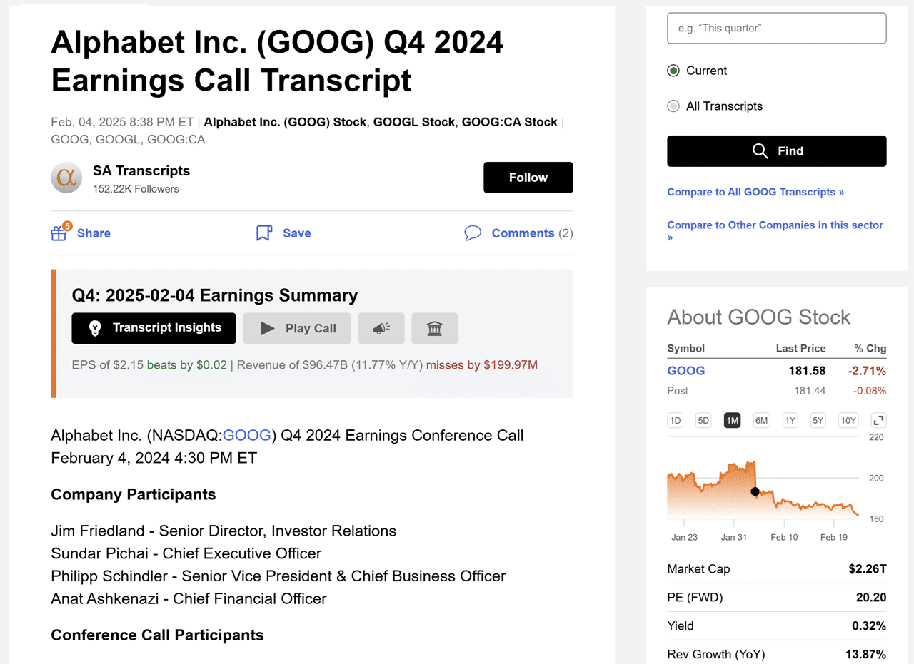 Seeking Alpha Earnings News