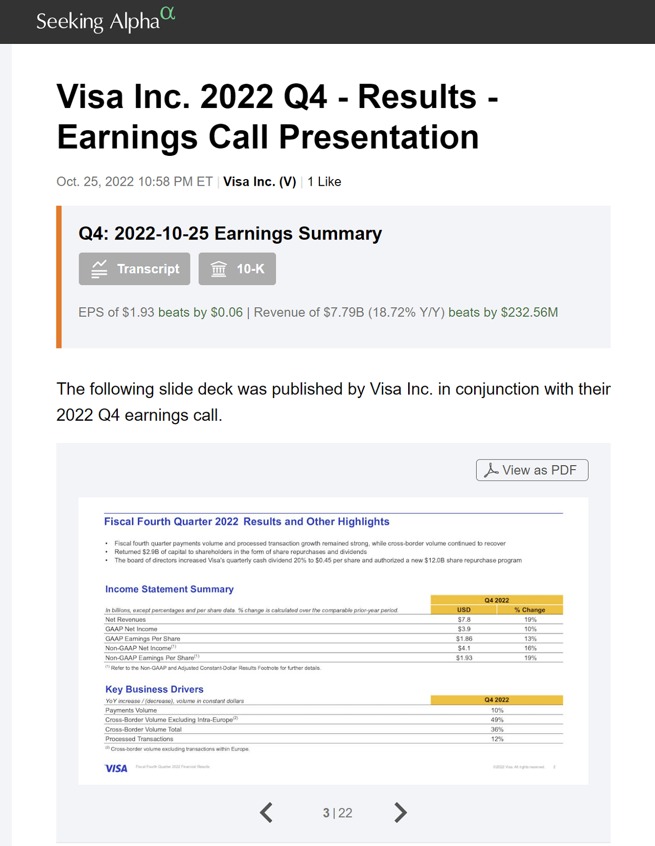 Seeking Alpha Earnings News Example