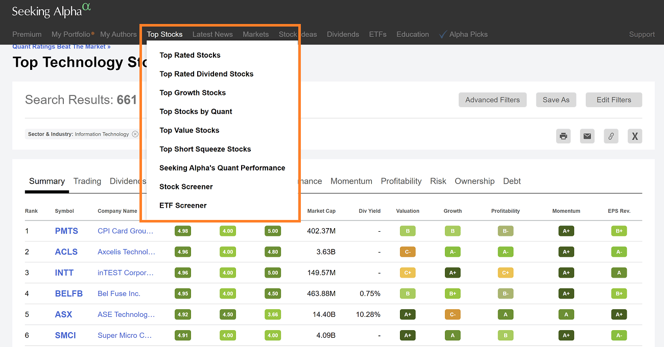 Seeking Alpha Top Stocks List