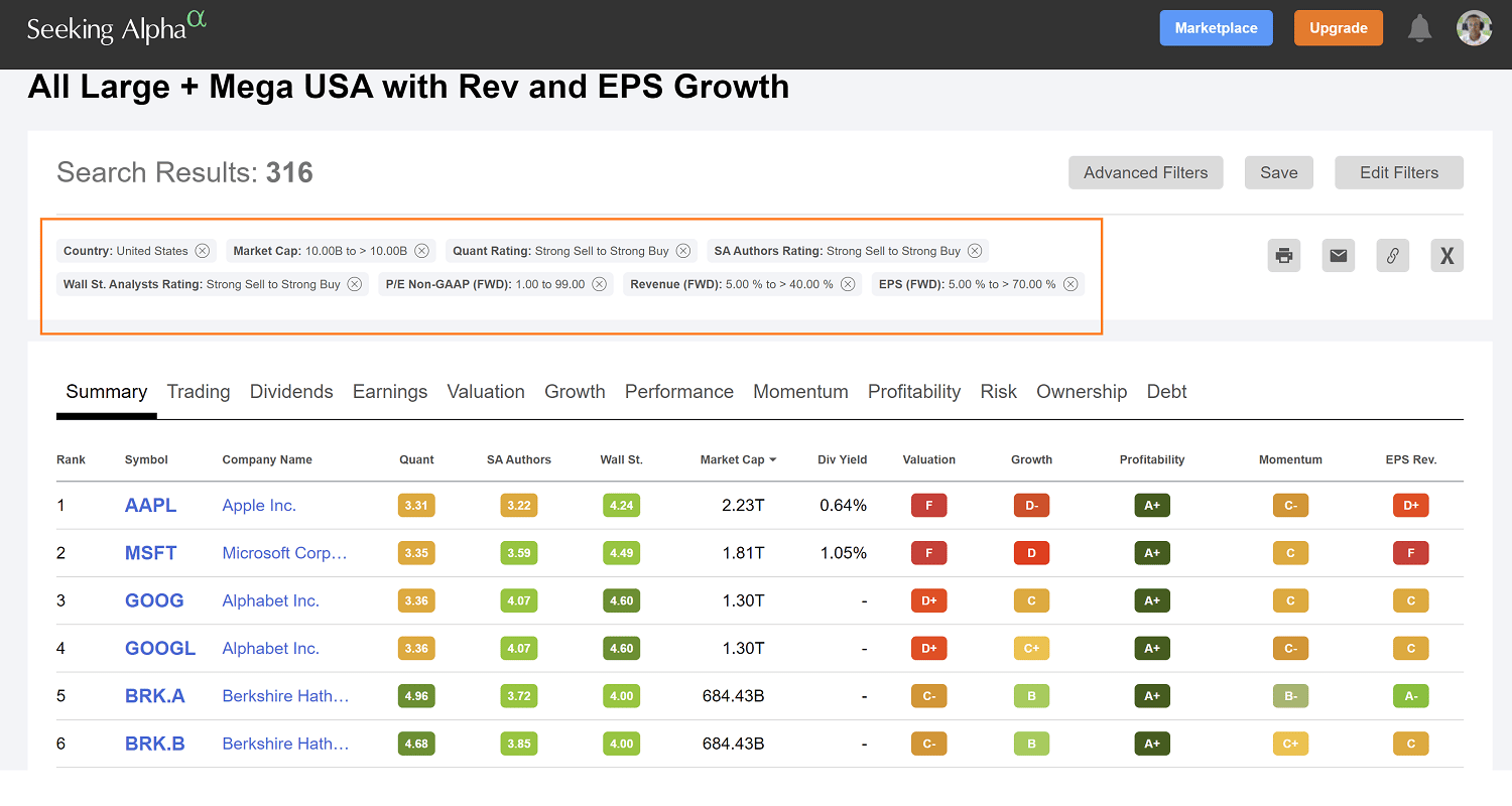 Stock screener