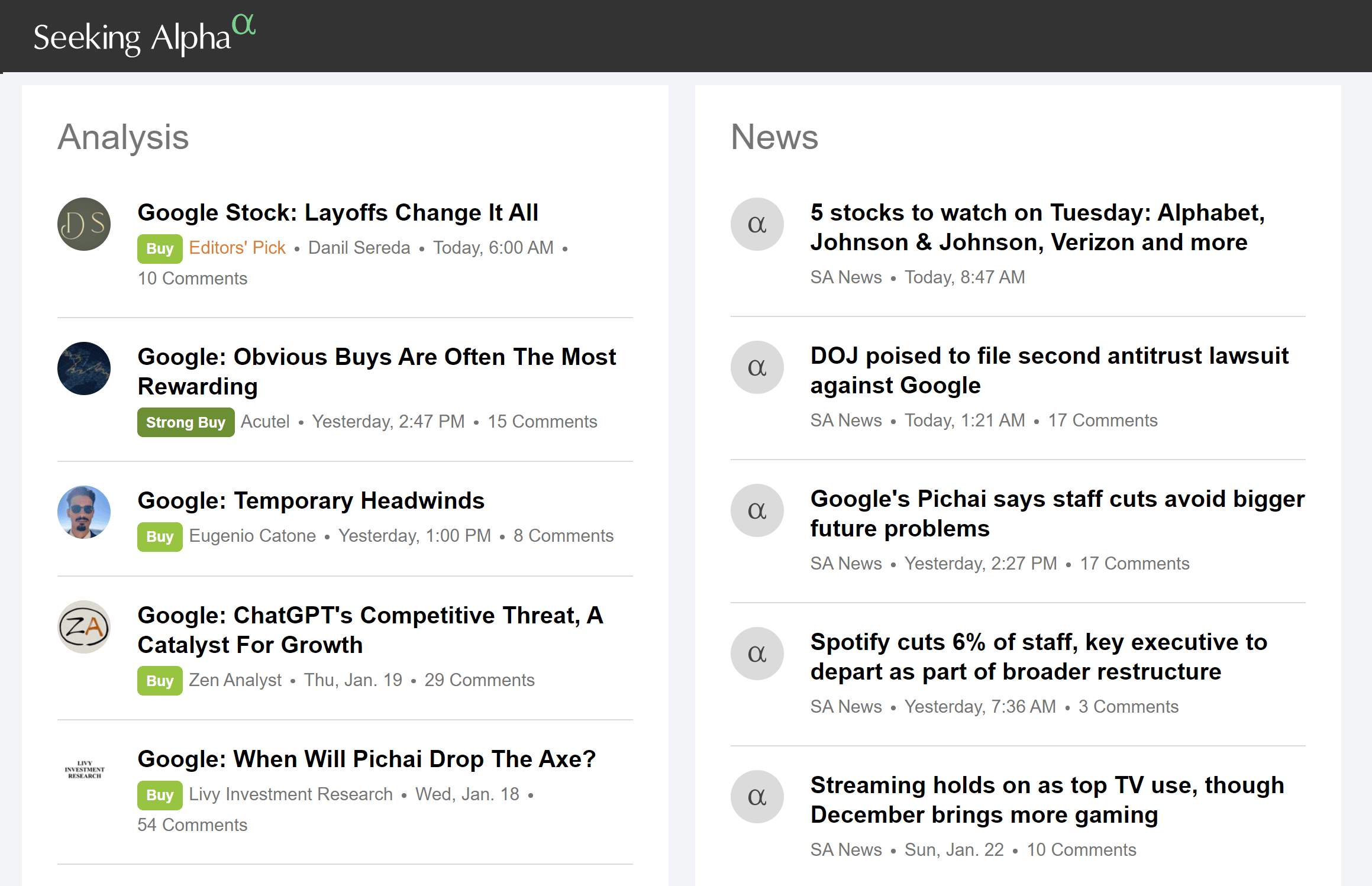 Seeking Alpha stock news and analysis