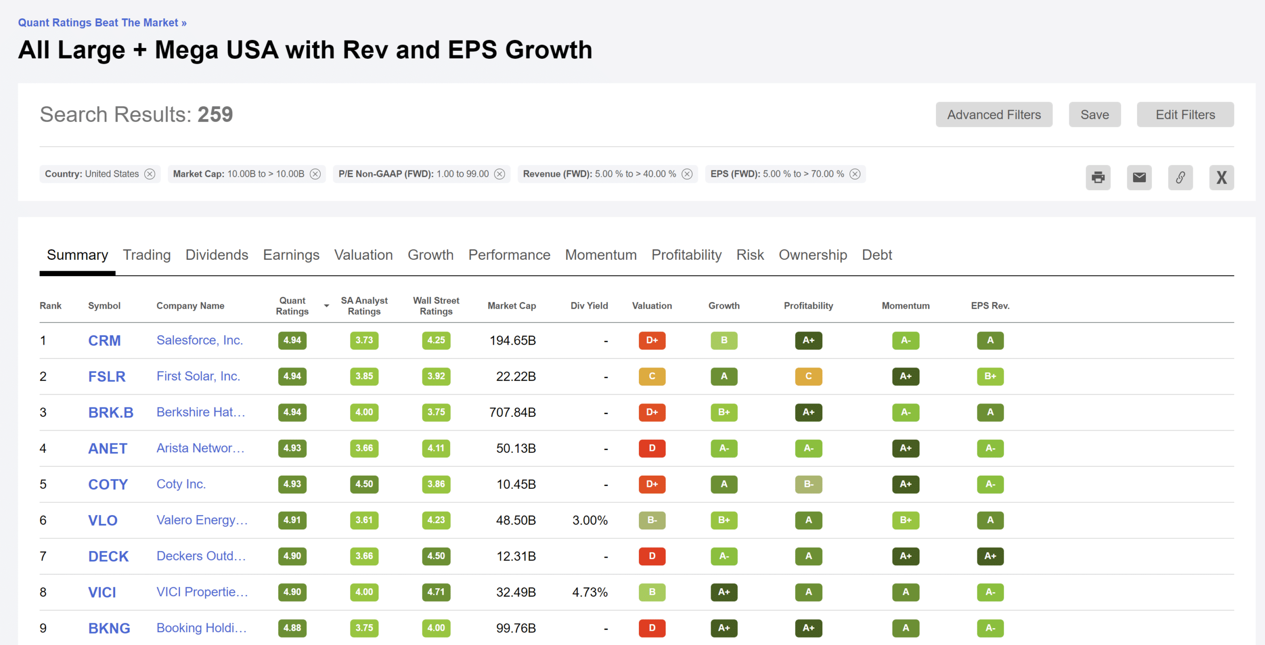 seeking alpha stock screener